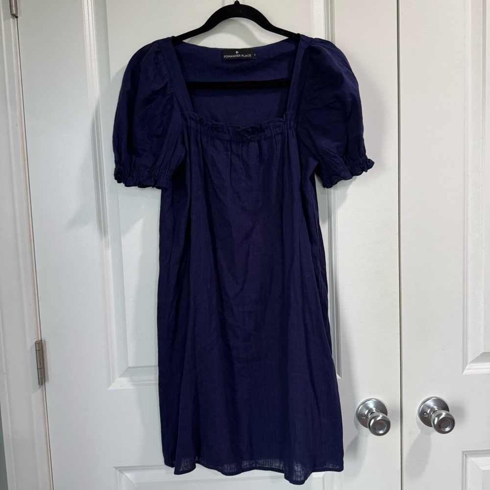 Tuckernuck Pomander Place Navy Darcy Dress Linen Cotton S - Picture 4 of 8